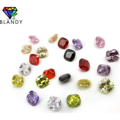 Free Shipping 5*5mm~12*12mm Cushion Cut Color Cubic Zirconia Yellow, Pink, Garnet, Black, Purple, Lavender CZ Stone
