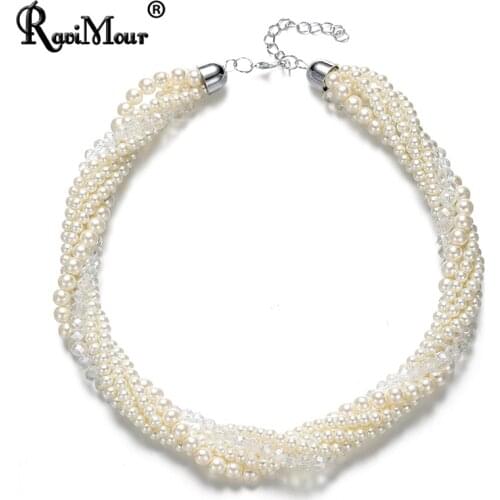 Luxury Full Simulated Pearl Necklace Women Fashion Jewelry Multilayer Handmade Knitting Chain Choker Wedding Party Accessories