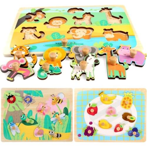 Animal Car Fruit Insect Sea Wooden Jigsaw Puzzles Children kids Educational Toys for Children Gifts