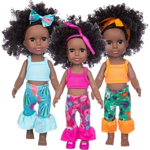 14 Inch Baby Dolls For Kids Born Accessories Flared Pants Set Real Life Like Baby Dolls Polyvinyl Chloride Soft African Doll