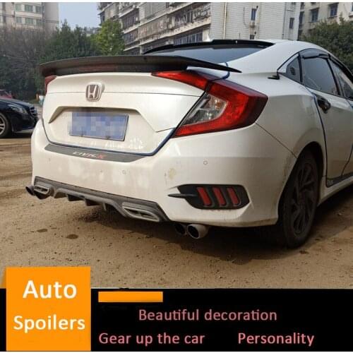For Honda Civic Spoiler 2016-2018 With Led Brake Light High Quality ABS Material Car Rear Wing Primer Color Trunk Rear Spoiler
