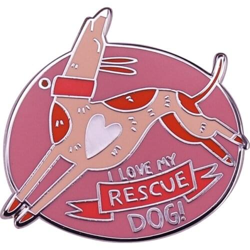 I Love My Rescue Dog Enamel Pin Red Brown Greyish Animal Adopting Rescuing Proud Brooch Thank you for helping a dog in need