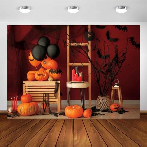 Yeele Halloween Background Photocall Candle Pumpkin Black Net Yarn Balloon Red Wall Backdrop Photography Photo Studio Photophone