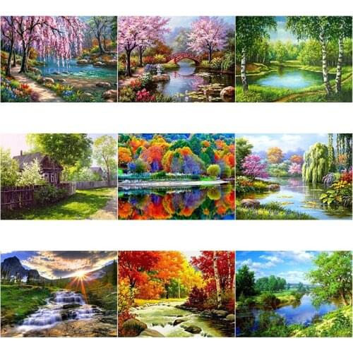 DIY Landscape Lake 5D Painting with Tree Diamond Mosaic Full Square Round Drill Embroidery Cross Stitch Handmade Artwork Gift