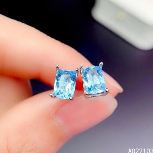 KJJEAXCMY 925 sterling silver inlaid natural Swiss Blue Topaz simple womens best-selling square gem stud support check