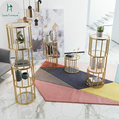 Louis Fashion Bookcases Classical Living Room Decorated with Gold and Iron Shelf