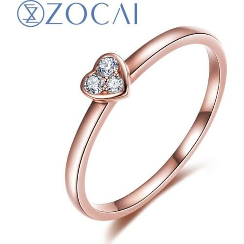 ZOCAI Heart Shape 18K Rose Gold (Au750) Real 0.05 CT H / SI Round Cut Diamond Engagement Ring JBW00478