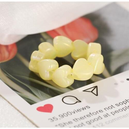 IF ME Cute Simple Adjustable Transparent Heart Resin Acrylic Beads Rings for Women Girls Engagement Jewelry Female Accessory