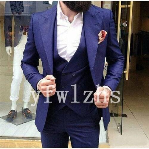 Handsome Groomsmen Peak Lapel Groom Tuxedos Mens Wedding Dress Man Jacket Blazer Prom Dinner (Jacket+Pants+Tie+Vest) A536