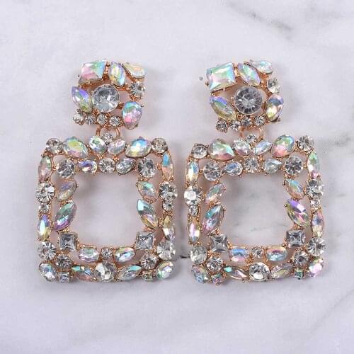 Colorful Square Crystal Za Earrings Women Wedding Bridal Drop Earrings Bohemian Statement Hanging Earings Femme Party Jewelry