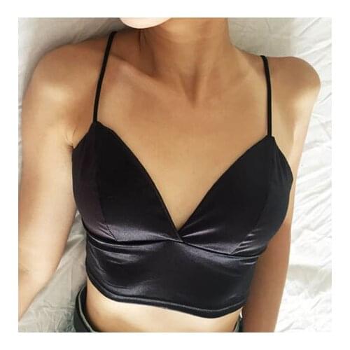 Summer Sexy Satin Beautiful Back Wrap Chest Crop Tops Women Cropped With Chest Padded Camisole Solid Girl Fashion Clothing
