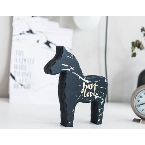 Nordic Literary And Artistic Marbled Wooden Horse Ornaments Pony Ornament Artistic Wooden Horse Decoration Simple Style