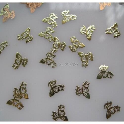 MS218-2 100pcs Gold Cute Butterfly Metal Sticker Nail Art Metal Sticker Nail Art Decoration Non-adhesive Sticker