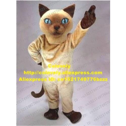 Cute Brown Siamese Cat Mascot Costume Mascotte Kitten Moggie With Blue Bright Eyes Dark Brown Hands Feet Adult No.1612 Free Ship