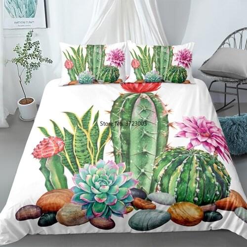 Fashion Cactus Plant-printed Bedding Set 3D Home Decor Down Quilt Cover Pillowcase Bedroom Multi-size Home Textile