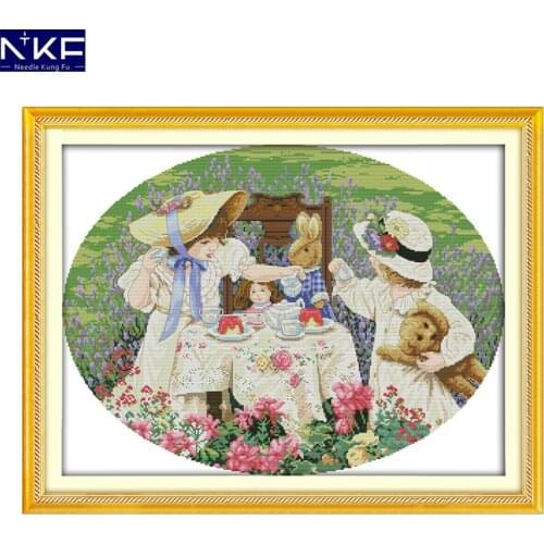 NKF The Afternoon Tea In The Suburbs Cross Stitch 14CT11CT DIY Kits Needlework Cross Stitch Sets for Embroidery Cross Crafts