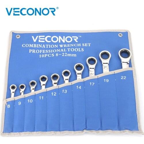 8-22mm Fixed Head A Set of Keys Ratchet Wrench Spanner Set of Multitools Mirror Polished with Roll-up Pouch Packed