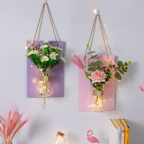 Wall Hanging Decoration Creative Flower Rack Hanging Wooden Flower Rack Pot Glass Vase Wall Decoration Home Garden Decoration