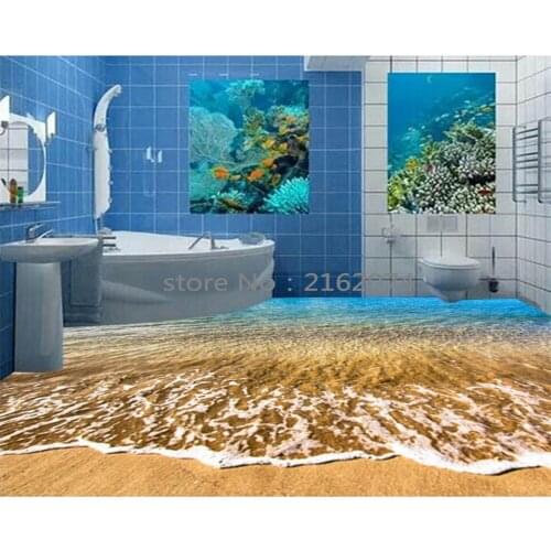 Beibehang Custom Flooring Mural Stereo Ocean Seawater Bedroom Bathroom Floor Wallpaper PVC Waterproof Self - adhesive wallpaper