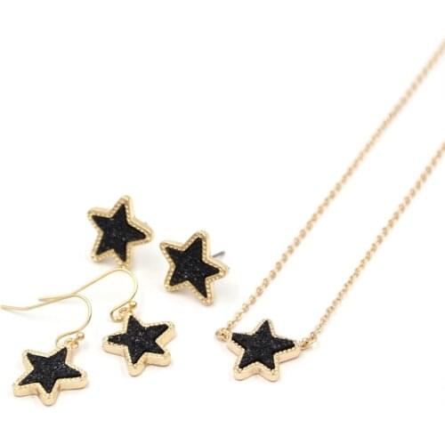 2020 New Small Star Resin Druzy Colored Gem Stone Geometric Drop Stud Earrings & Necklace Jewerly Set for Women