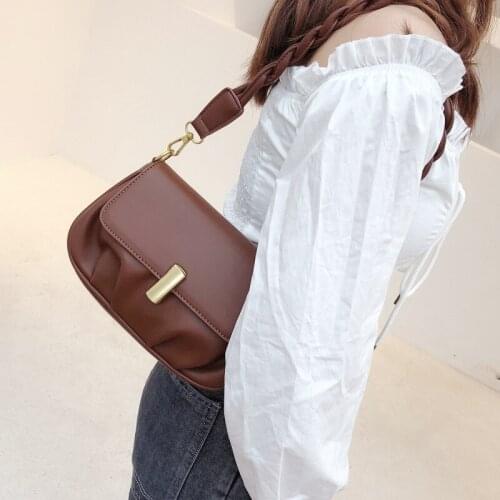 FUNMARDI 2021 New Vintage Pleated Saddle Bags Solid Color Underarm Bags Female Bag PU Leather Shoulder Bag Lady Elegant WLHB2312