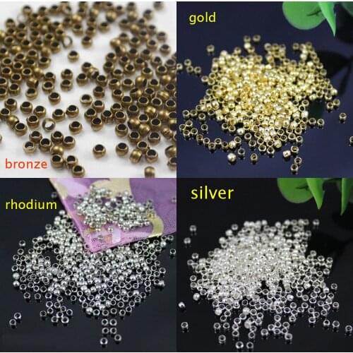 500pcs 2mm Round alloy Metal Beads Crimp End Bead For Diy Jewelry Findings And Components rhodium Bronze silver Gold-color