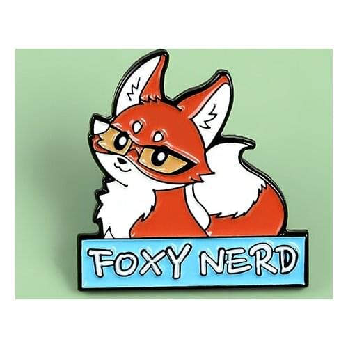 Charming lady fox metal pin sly nerd label glasses lady cartoon animal badge personalized shirt bag lapel brooch jewelry for kid