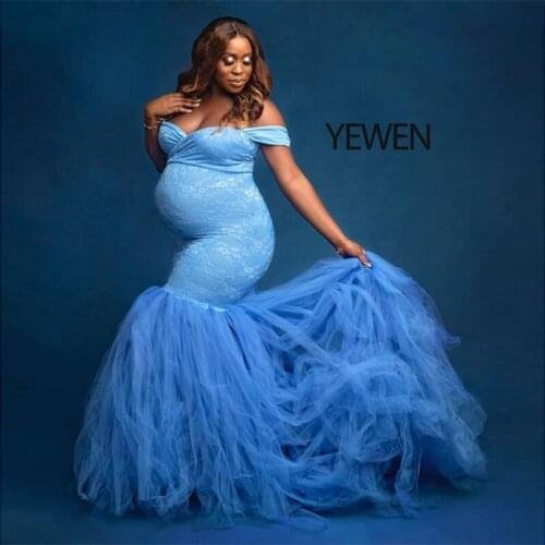 Maternity Dresses For Photo Shoot Fluttering Tail Dresses For Baby Shower Off shoulder Sexy Clothes For Pregnant Women Dress