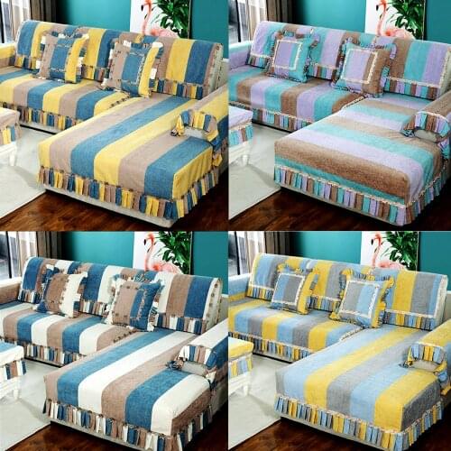 Full Set of High-end Sofa Covers Modern Striped Sofa Sets Soft Chenille Sofa Towel Non-slip Cushion Backrest Combination Kit