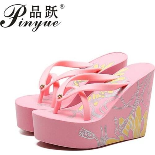 Platform Wedges Sandals Wedges Flip Flops High Heel Sandals Slippers White Beach Sandals Bohemia Flip Flops Pink size 32--42