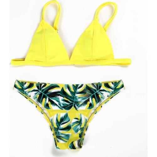 Sexy Bikini 2021 New Beachwear Backless Green Leaf Print Swimsuit Summer Beach Bikini Set