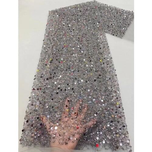 Heavy silver Sequins Lace Fabric With Bead Sequins For Bridal Dress Luxury Evening Dress French Lace 5 yards