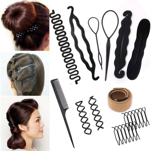 Multic Styles Women Girls DIY Hair Styling Braiding Tools Women Hair Pin Disk Pull Pins Foam Sponge Braider Headwear Headbands