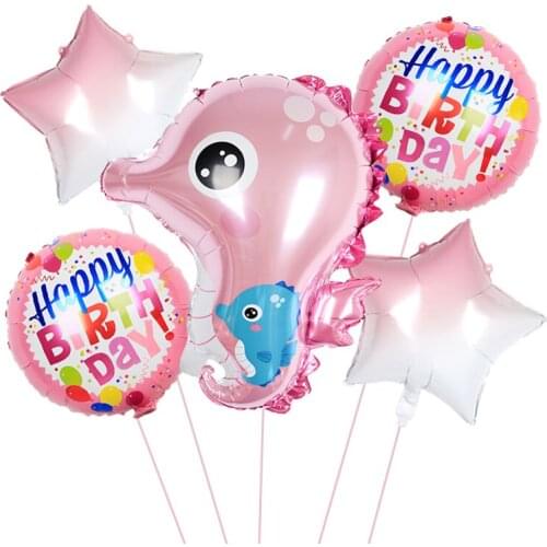 Cartoon Seahorse Foil Balloons Gradient Star Helium Globos Marine Life Theme Birthday Party Decorations Kids Toys Baby Shower