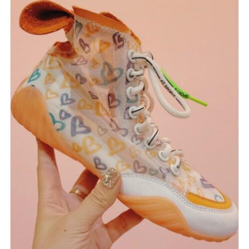 High Top women fashion Transparent shoes Casual Sneakers Breathable flat Driving Vulcanize Walking shoes Tenis Feminino X4-09