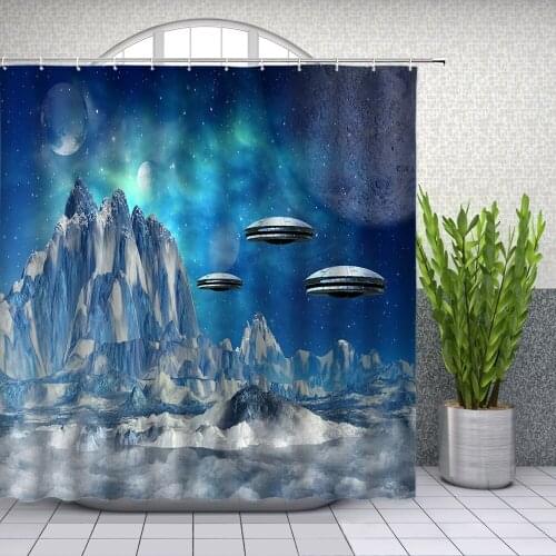Science Fiction Themed Shower Curtainsuniverse Spaceship Dream Starry Sky Bathroom Decor Waterproof Cloth Curtain Set Cheap