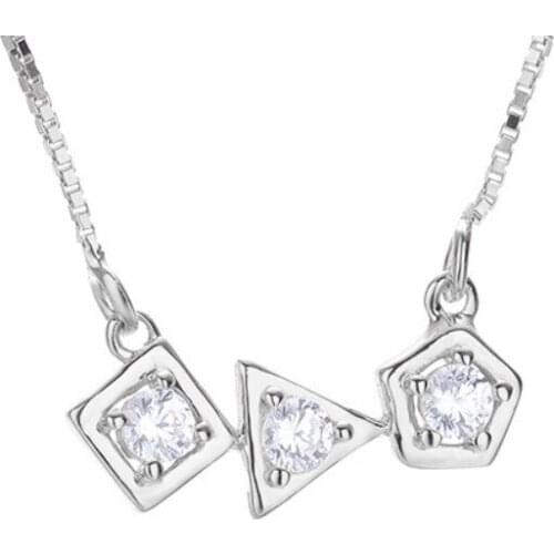 ZEMIOR 925 Sterling Silver Choker Chain Necklace For Women Trendy Shiny CZ Geometry Shape Pendant Necklaces Statement Jewelry