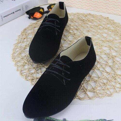 Plus Size 35-42 Women Flats Lace Up Casual Shoes Faux Suede Oxford Shoes Pointed Toe Flat Shoes Woman Sneakers zapatos mujerG