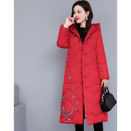 National Wind Cotton Coat Long 2021 Womens Winter Clothing New Retro Disc Button Down Padded Jacket Embroidered Cotton Coat