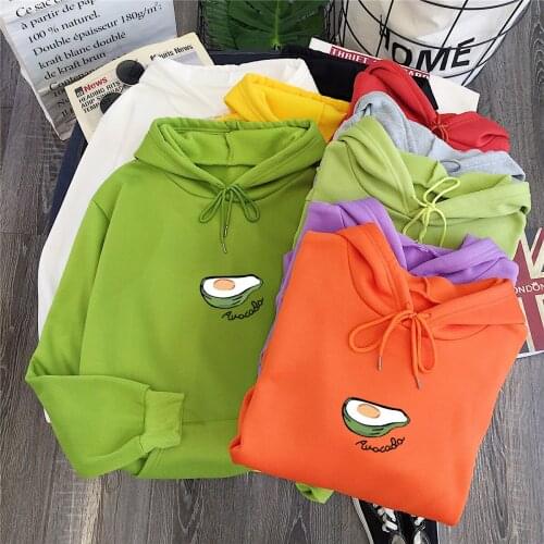 2020 Winter Harajuku Couple Sweatshirt Cute Cartoon Avocado Print Women Hoodies Korean Fashion Streetwear Female Pullovers Coats