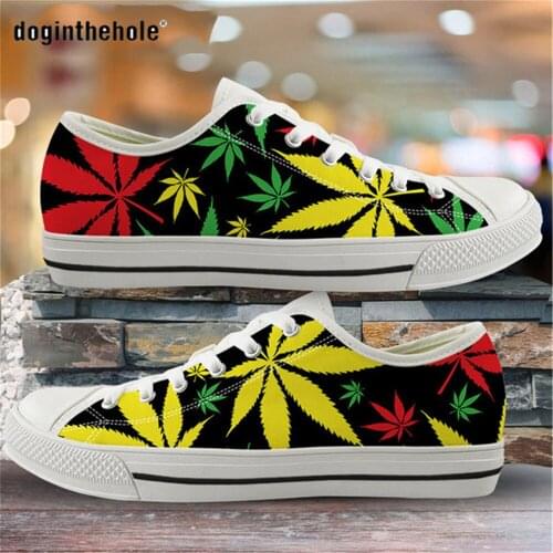 Doginthehole Women Flats Shoes Colorful Weed Design Hemp Leaf Canvas Shoes for Women Low Top Lady Lace Up Shoes 2020 Autumn
