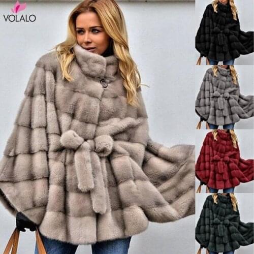 Elegant Belt Faux Fox Fur Coat Women Winter Fashion Medium Long Artifical Fox Fur Coat Lady Warm Fake Fox Fur Cloak Coats