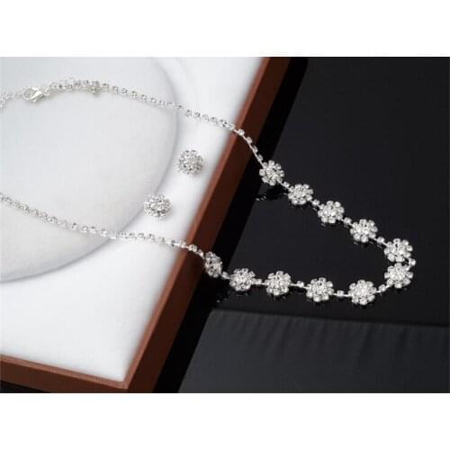 1Set Jewerly Sets Wedding Bridal Set Sunflower Earring Jewelry Women Sparkling Rhinestone Crystal Necklace For Girl