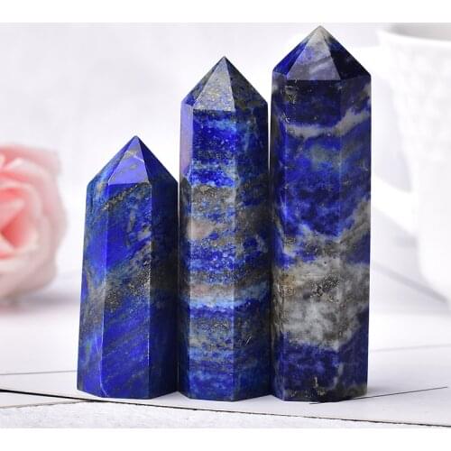 1PC Natural Crystal Lapis Lazuli Hexagonal Column Crystal Quartz Point Healing Mineral Tower Ornament DIY Gift Home Decoration
