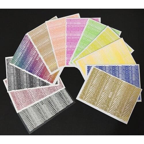 12Sheets Hollow Nail Sticker Colorful Laser&Fluorescent Nail Art Decals Lace Nail Tips Decorations Mesh Silk 3D Nail Art Sticker