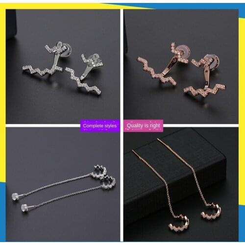 2020 classic diamond-shaped wave long pendant earrings super shiny twist twist elegant simple 18K rose gold sapphire earrings