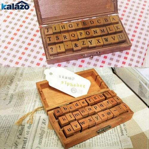 30pcs Retro Alphabet Letter Uppercase Lowercase Wooden Rubber Stamp Set Craft Stamps for Scrapbooking