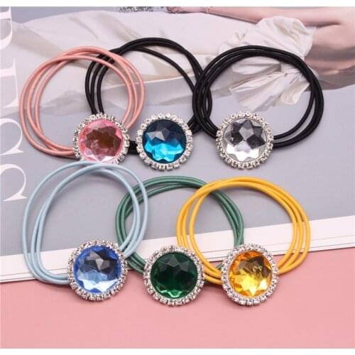 5Pcs/Set Color Rhinestone Hair Rope Fashion All-Match Round Alloy Elastic Rubber Band Small Wholesale