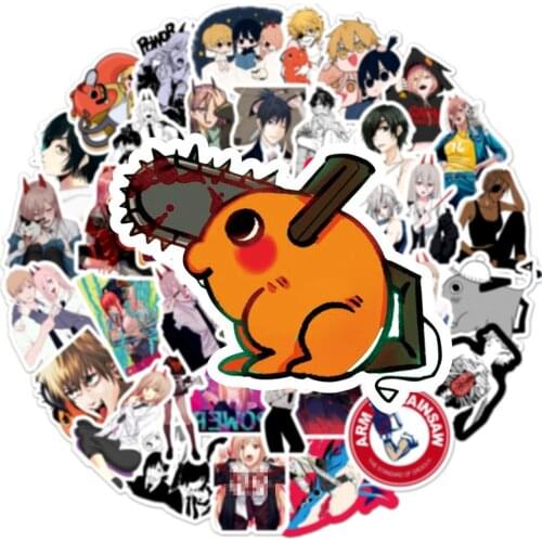 50PCS Chainsaw Man Sticker PVC Waterproof Makima Pochita Anime Cartoon Adhesive Paper Suitcase Notebook Laptop Decoration Label