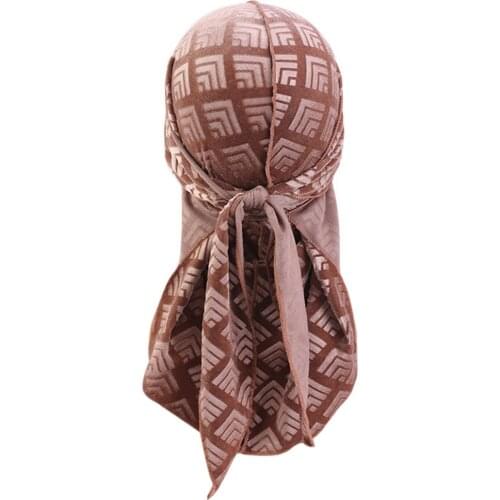 Unisex Men Velvet Durag Women Patchwork Headwear Pirate Hair Wave Cap Head Scarf Durags